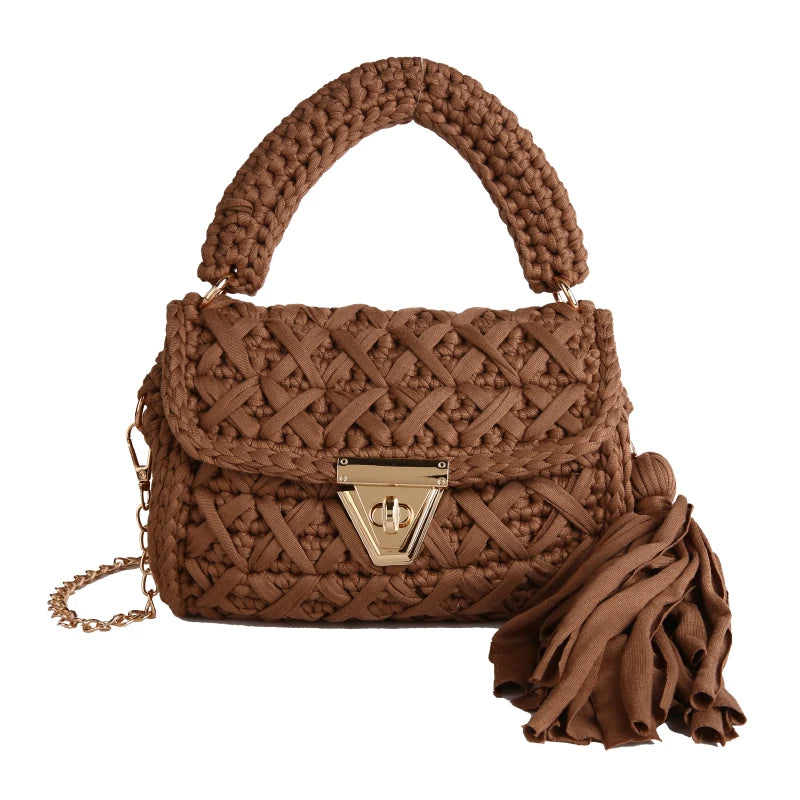 Borsa a Mano da Donna in Maglia Uncinetto, Borsa a Spalla Artigianale in Filato Intrecciato, Borsa Grande Capacità per Spiaggia, Vacanze Estive, Shopping e Viaggi