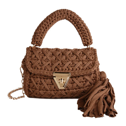 Borsa a Mano da Donna in Maglia Uncinetto, Borsa a Spalla Artigianale in Filato Intrecciato, Borsa Grande Capacità per Spiaggia, Vacanze Estive, Shopping e Viaggi