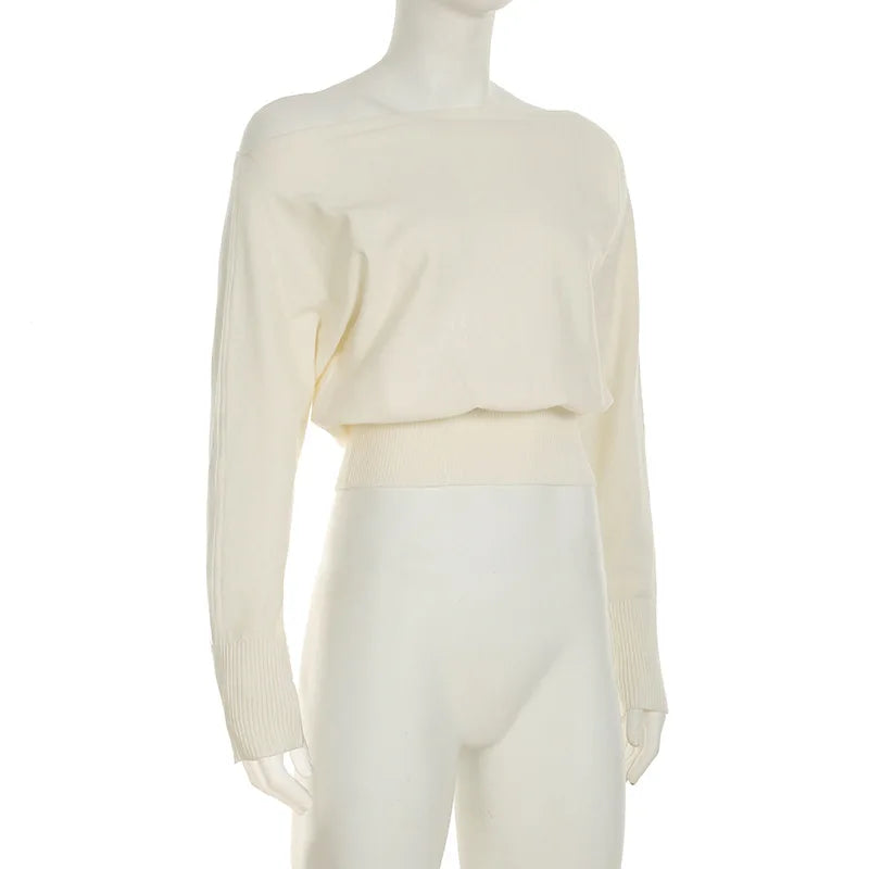 Maglione da donna monospalla in maglia, elegante, a maniche lunghe, caldo, con cintura in vita, pullover ampio, abbigliamento invernale autunnale, nuovo modello tinta unita