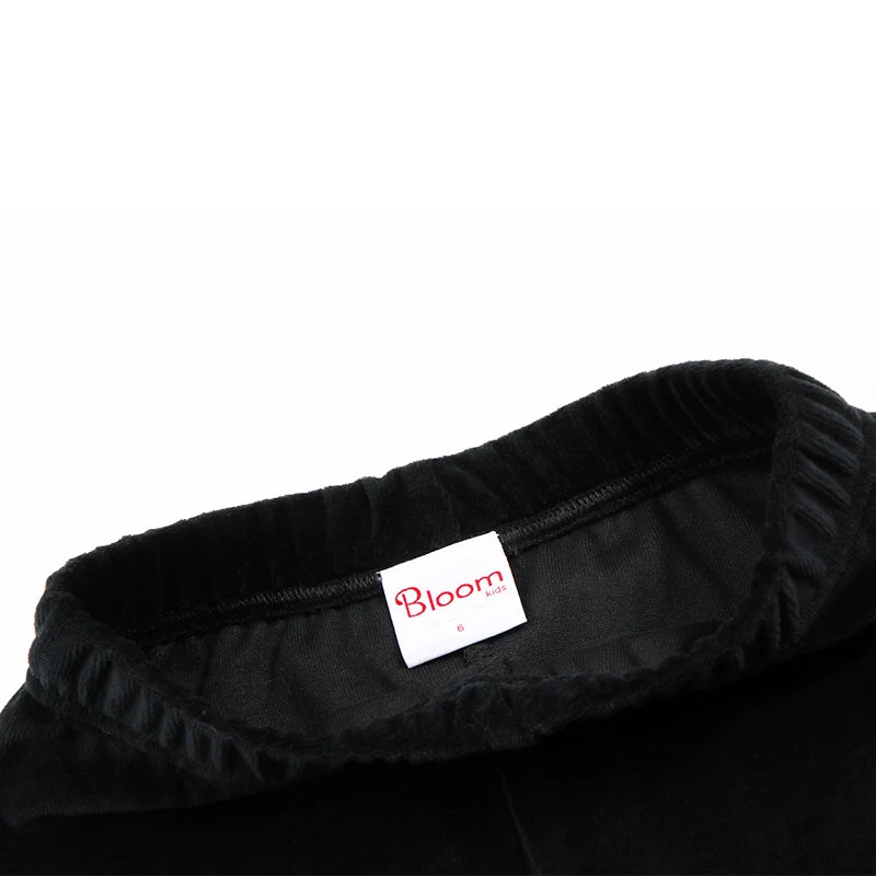 Abbigliamento invernale per neonati e bambini, set invernale da 2 pezzi per bambine, pantaloni per bambini, vestiti per bambine in velluto nero con collo verde.