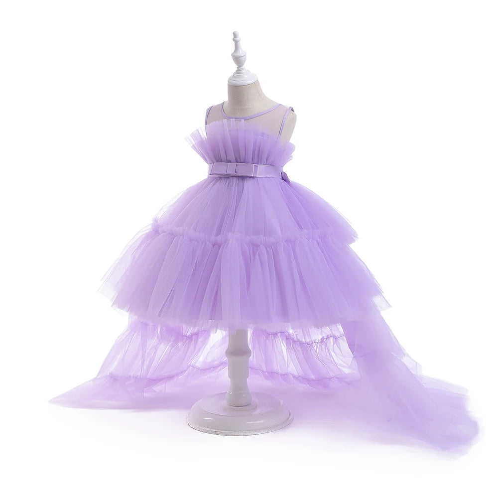 Robes d'été pour bébés filles, demoiselles d'honneur, baptême, tulle, traîne, robe de princesse de mariage, anniversaire, robe de première communion pour filles, avec nœud.