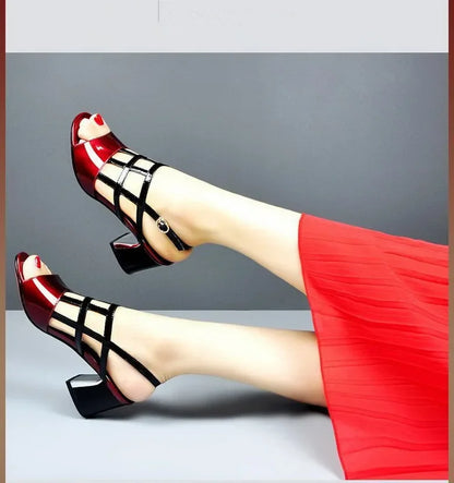 Maogu Summer Heels tacco medio fibbia femminile Footware nero 2024 Trend Fashion New Women's Pumps Shoes Peep Toe sandali donna 40