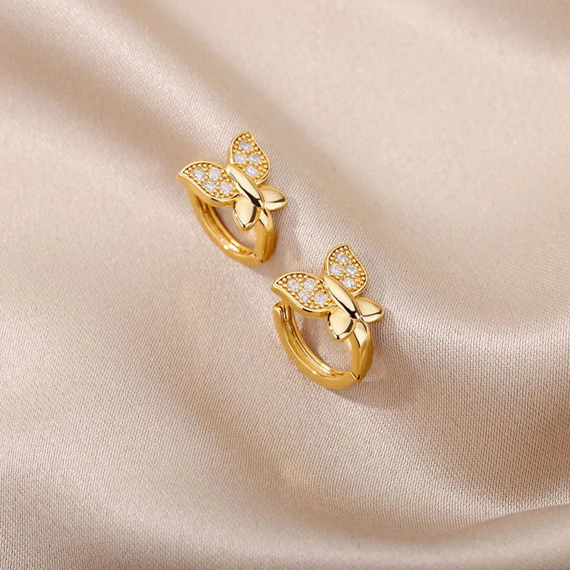 Orecchini a Farfalla per Donne e Ragazze, Moderni in Acciaio Inossidabile Color Oro, Tendenza 2026, Novità per Matrimoni, Gioielli Estetici Femminili