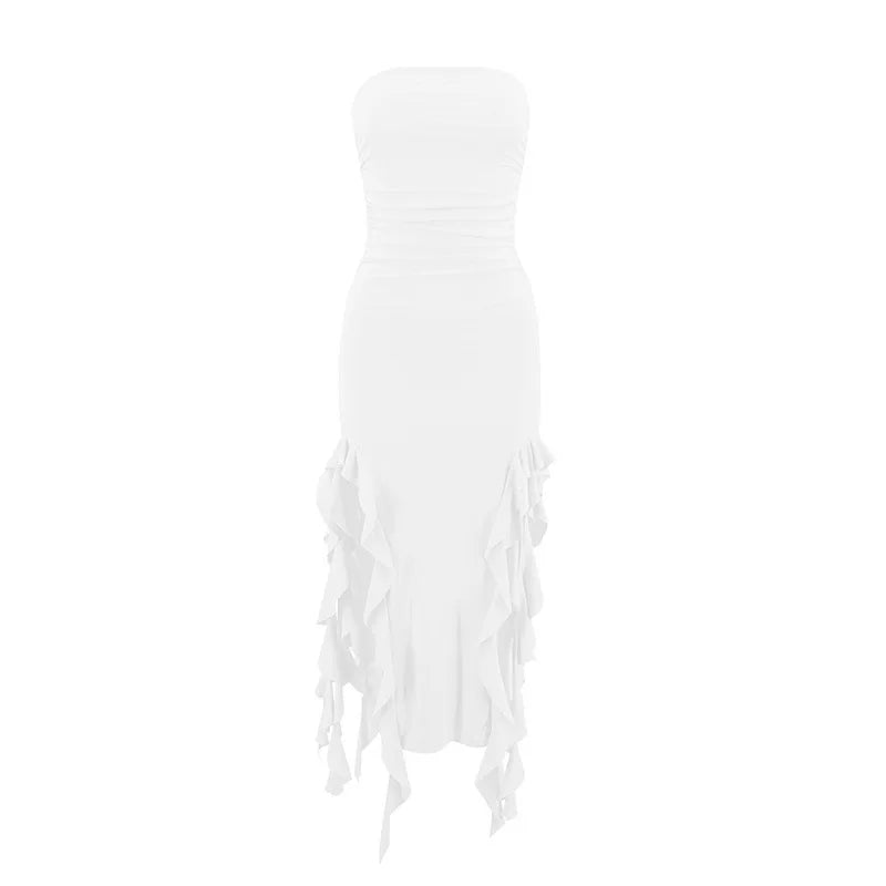 Women's Summer Sexy Dress New Summer Straight Shoulder Lace Dress With Jellyfish Stylish And Design DressFlouce