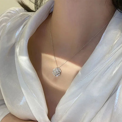 1pc a forma di cuore quadrifoglio ciondolo collana gioielli zircone donne amore catena clavicola regali apribile girocollo gioielli