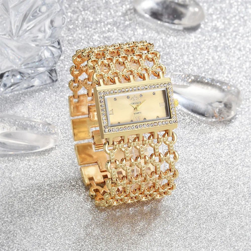 Orologio al quarzo da donna in oro nobile di lusso, orologio da donna con cinturino scheletrato, orologio completo