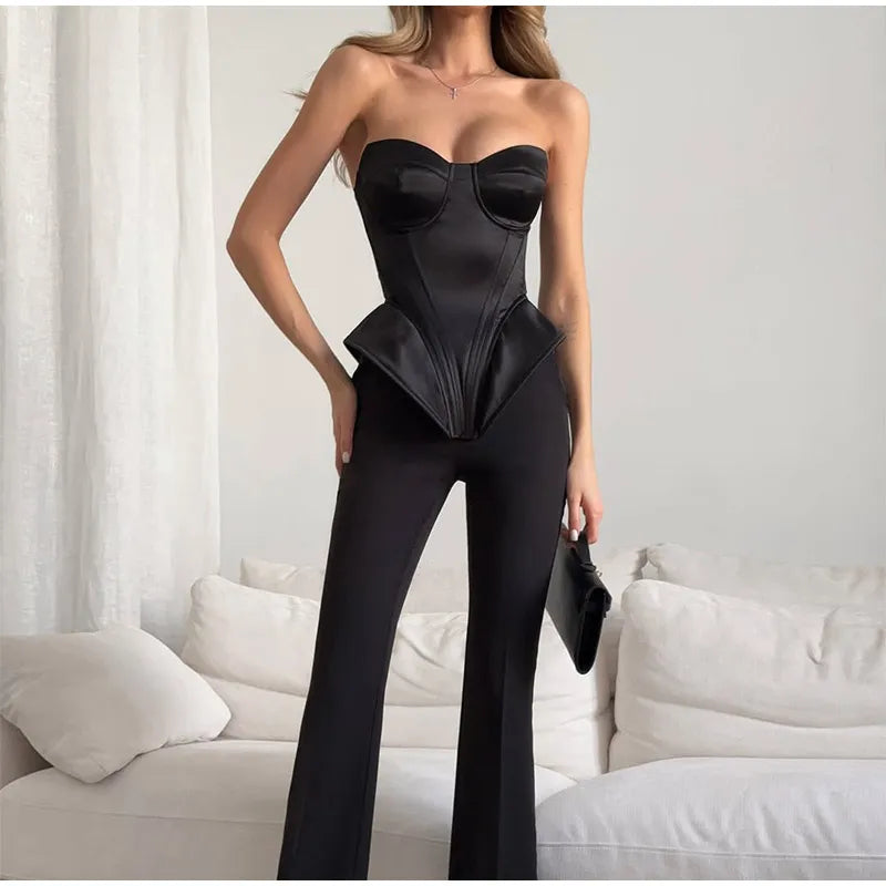 Moda Solid Fishbone Top senza spalline Donna Chic senza maniche con spalle scoperte Backless Slim Gilet corto Lady 2025 Vacation Party Top
