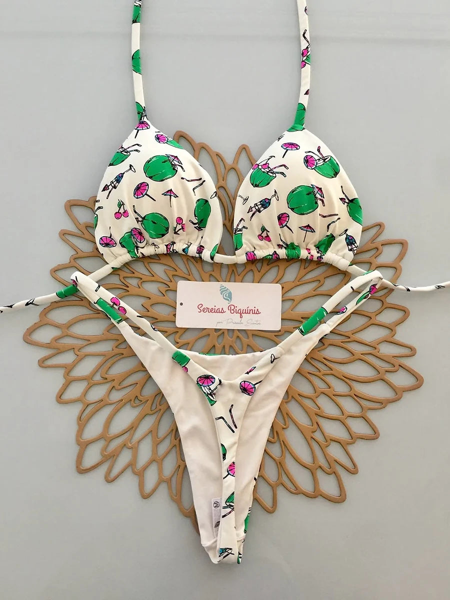 Nouveau maillot de bain brésilien sexy à lacets imprimé pour femmes 2026 Micro maillot de bain dos nu Biquini Maillots de bain Tanga
