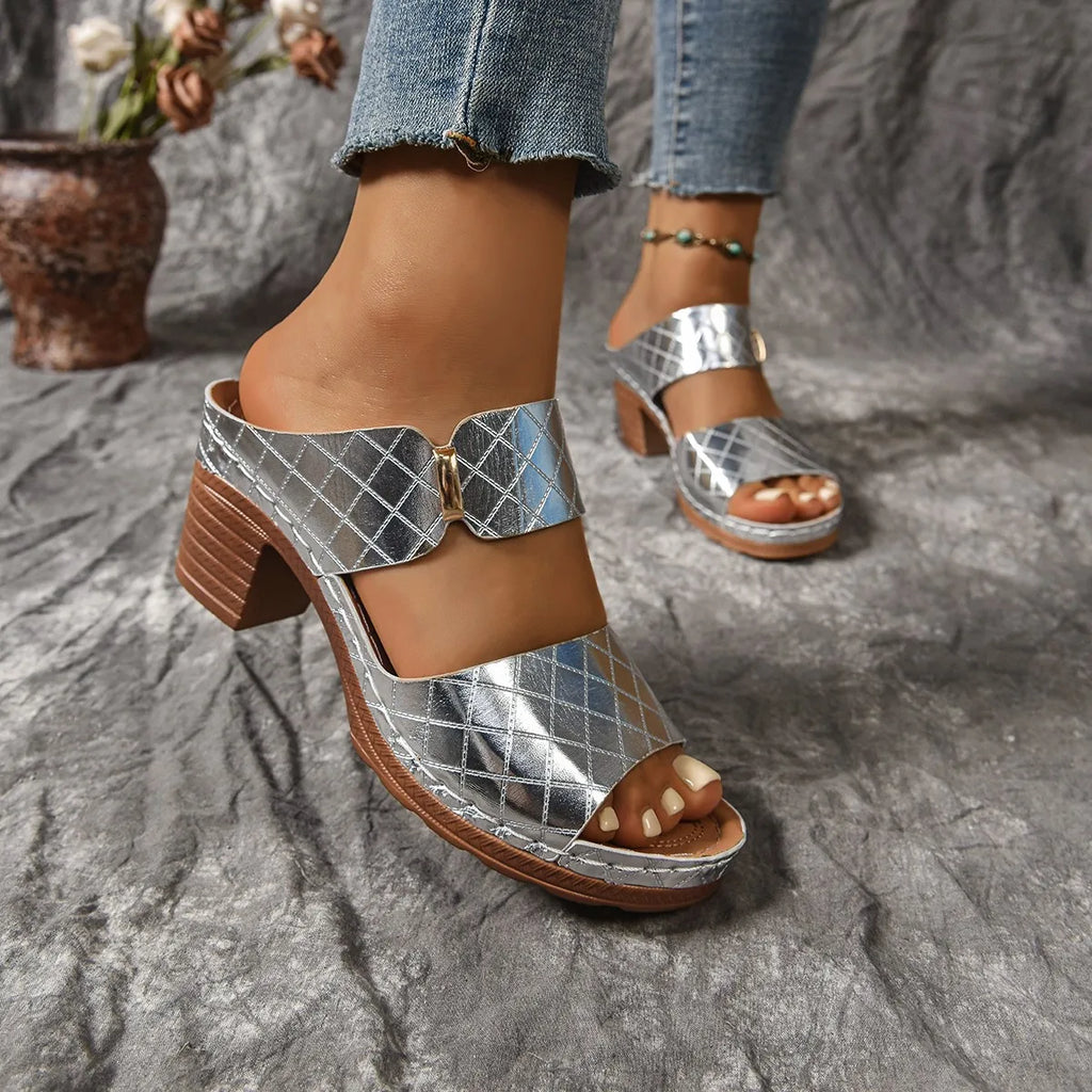 Leichte Damen-Sommersandalen mit hohem Absatz, elegante neue offene Zehen-Sandalen mit klobigem Absatz, lässige Slingback-Pantoletten für Damen 2026