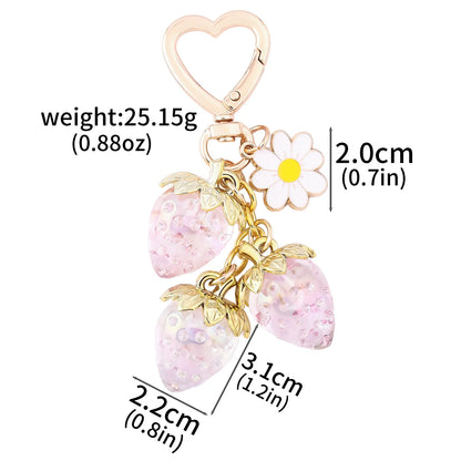 Simpatico portachiavi con ciondolo a forma di borsa con fragola, cuore Kawaii, fiore, margherita, portachiavi per donne, ragazze, borsa, ciondolo, accessori regalo
