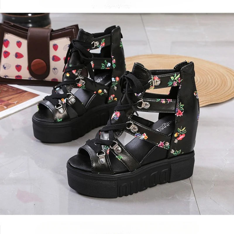 Women Shoes 2025 Summer Sandals 12cm Wedge Platform Open Toe Sandals Woman Rome High Heels Casual Shoes Lady Female Sandalias
