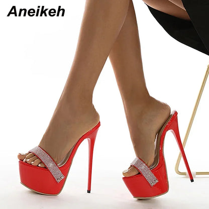 Aneikeh Pantofole con ciabatte ultra alte con piattaforma sexy Bling Scivoli in PU Scarpe da donna di nuova moda per adulti Estate Roma Classici a pois