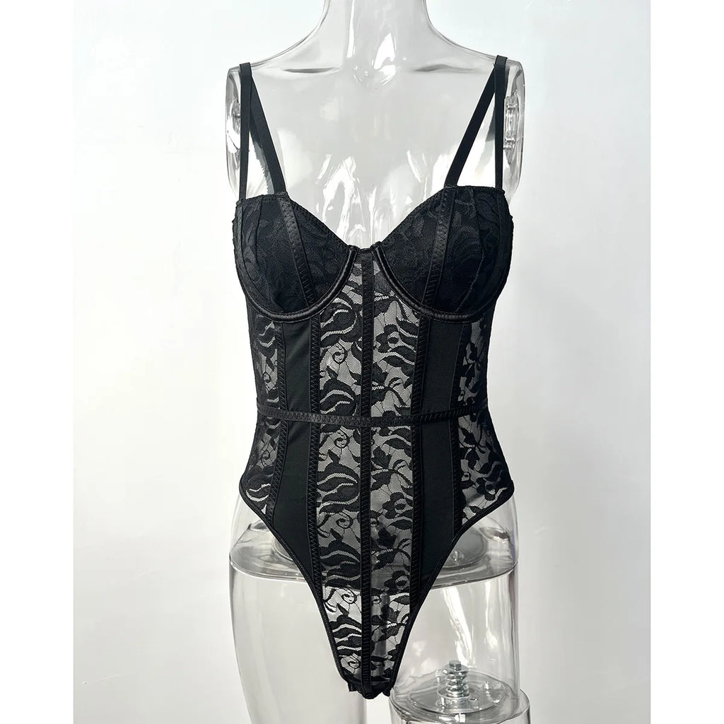 Body sexy in pizzo per donna Corpi Top da donna elegante 2025 Nuova estate Body aderente a costine