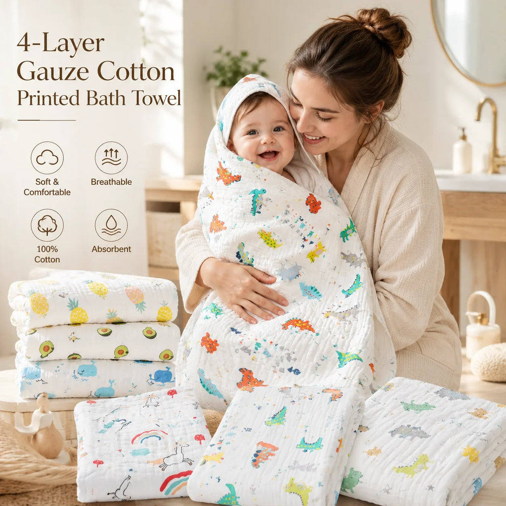 Asciugamano per Neonati in Puro Cotone, Coperta Assorbente in Garza, Borsa per Doccia Neonato, Asciugamano Morbido per Bambini