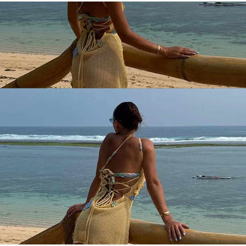 Set di gonne superiori con corsetto da spiaggia lavorato a maglia Set di gonne divise con reggiseno senza maniche con scollo all'americana 3D senza schienale Abiti da donna 2 pezzi Abiti primaverili