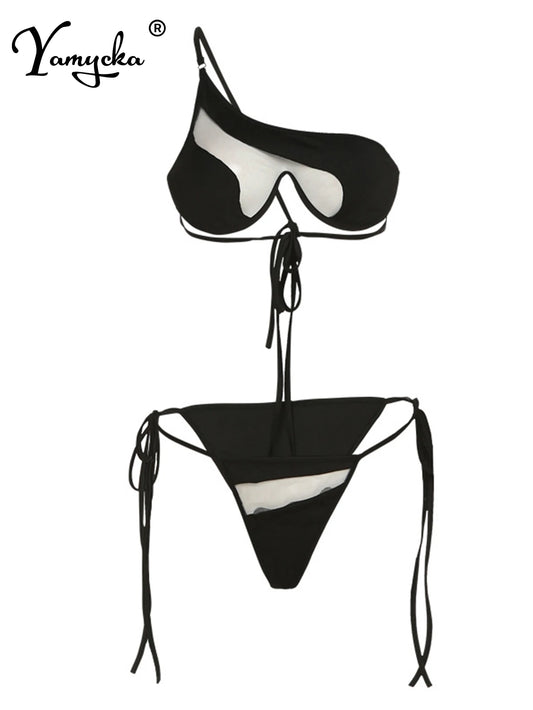 Maillot de bain sexy en résille transparente, bikini ficelle, pour femmes, vêtement de plage d'été, micro bikini push-up, ensemble maillot de bain, body