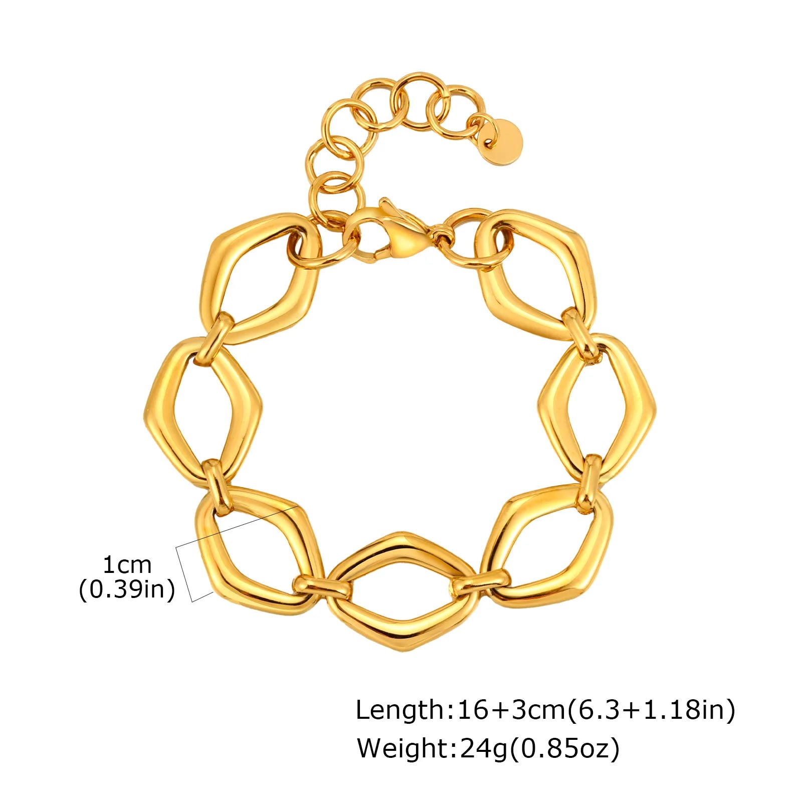 Braccialetti a ginocchiera robusti e audace da donna, bracciale a catena a maglie con fibbia OT in acciaio inossidabile placcato oro senza appannamento