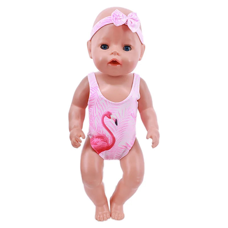 Costume da bagno per bambini in diversi stili, grazioso costume intero per bambole da 43 cm, accessori per bambole americane da 18 pollici, regali giocattolo per ragazze