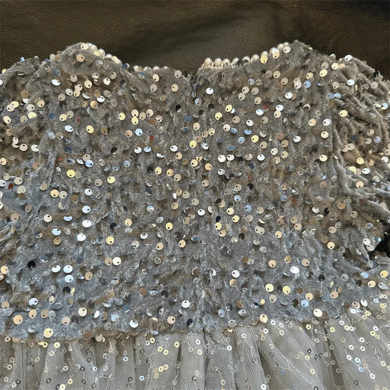 Abiti da ragazza Moda autunnale Nuova maglia patchwork con paillettes Abito da principessa a maniche lunghe Tinta unita Abbigliamento per bambini di Capodanno