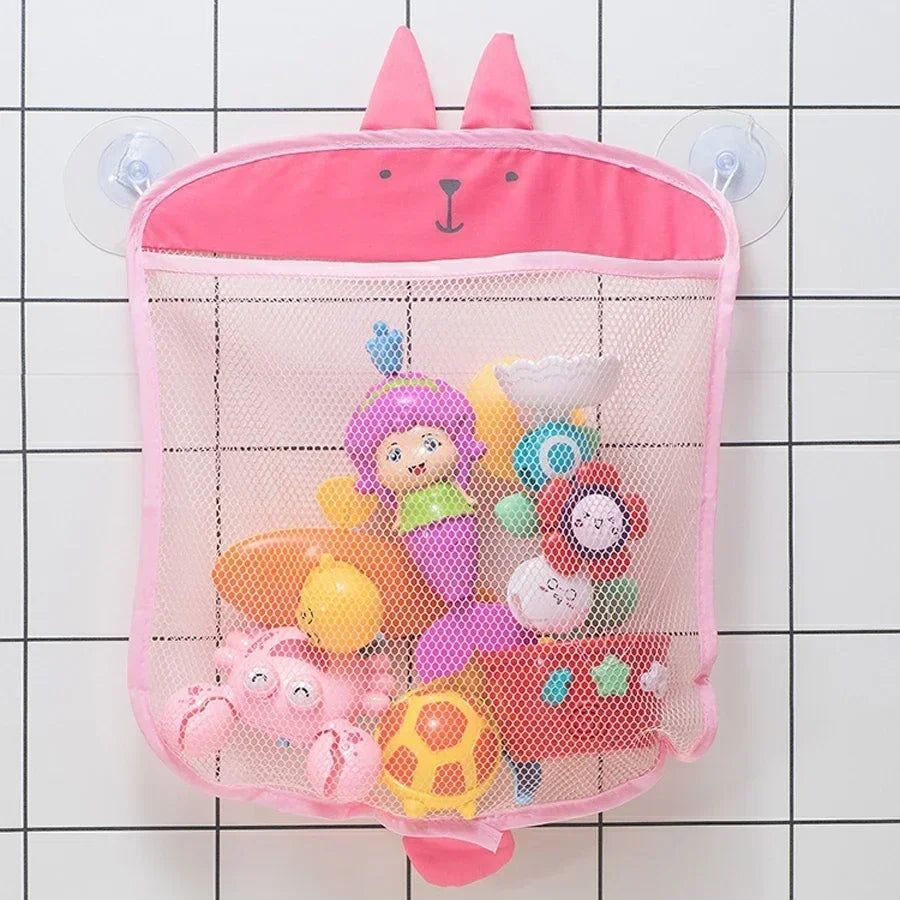 Giocattolo per baby shower Simpatico anatra rana Borsa portaoggetti per giocattoli con rete Forte ventosa Borsa da gioco per baby shower Organizzatore per il bagno Giocattolo d'acqua