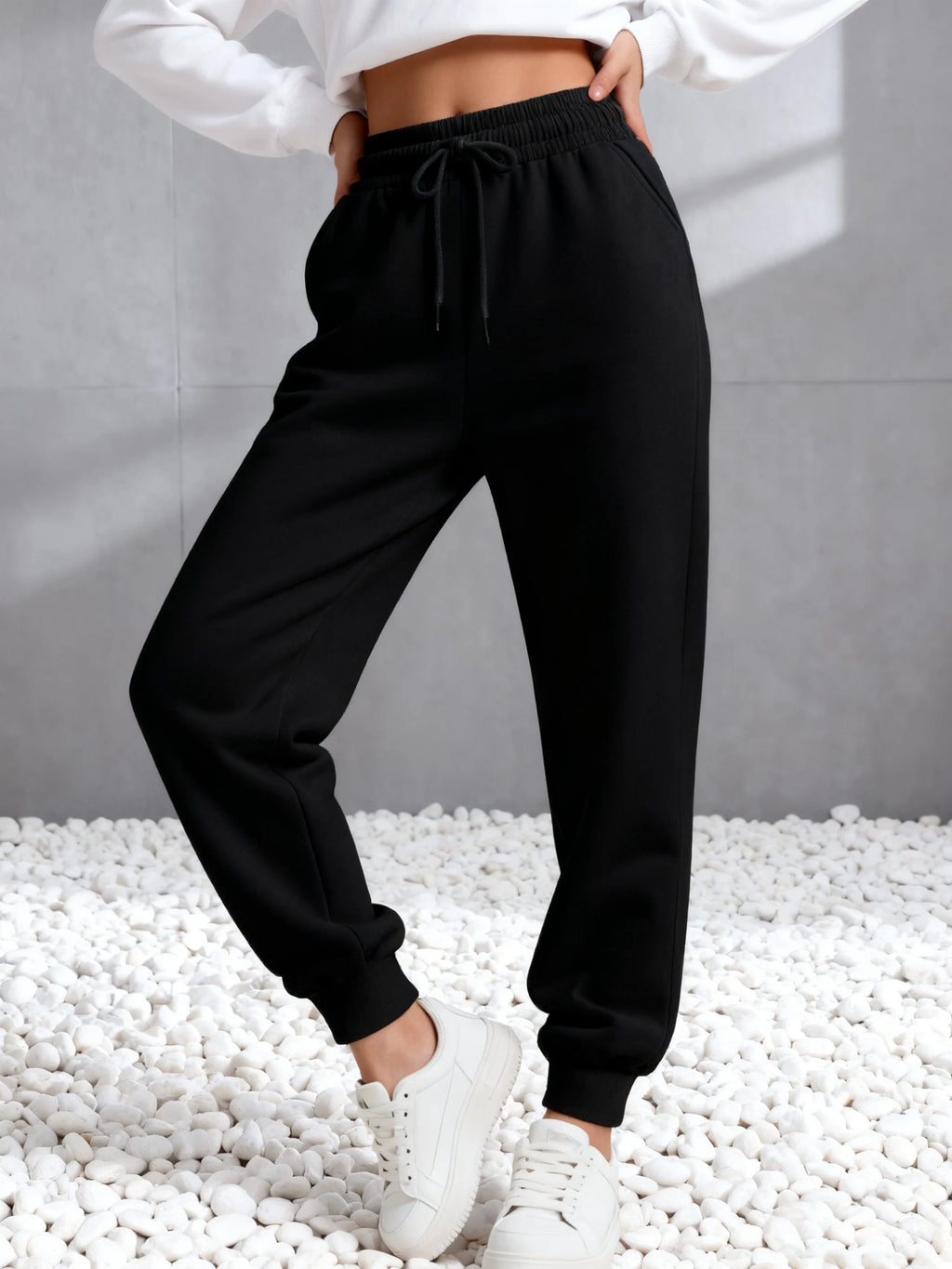 Pantaloni Jogger Invernali da Donna, Pantaloni Sportivi con Tasche, Pantaloni Larghi in Pile, Pantaloni Casual con Vita Elastica, Abbigliamento Sportivo Femminile