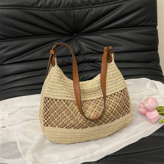 Borsa a Spalla da Donna con Tracolla Regolabile, Borsa da Viaggio in Paglia Intrecciata, Borsa a Mano alla Moda, Borsa Estiva Quotidiana da Donna