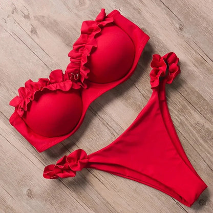 Soutien-gorge à volants sexy et froufrous Bikini 2026 Femme Maillot de bain bandeau Femme Maillot de bain Deux pièces Ensemble bikini Push Up Maillot de bain Nager