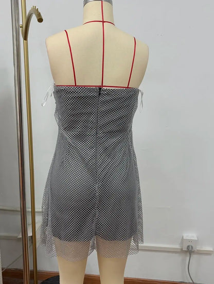 Abito corto senza maniche scintillante da donna con tutti i strass Abiti sexy senza spalline alla moda per donna Estate Nuovo outfit streetwear