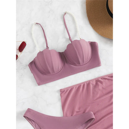 S - XL perle Bikini Push Up costume da bagno donna costumi da bagno donna Bikini a tre pezzi con reggiseno coppa bagnante costume da bagno Swim V4302