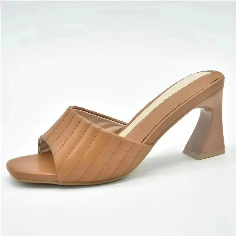 Latest Italian Ladies Shoes Nigerian Women Shoes Pu Leather Slingback Slipper for Party Open Toe Pumps High Heels Sexy Ladies
