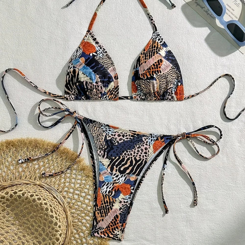 Nouveau maillot de bain bikini à col suspendu 2026 pour femmes, ensemble de bikini de vacances à la source chaude, maillot de bain pour adultes avec coussin de poitrine, sans support en acier