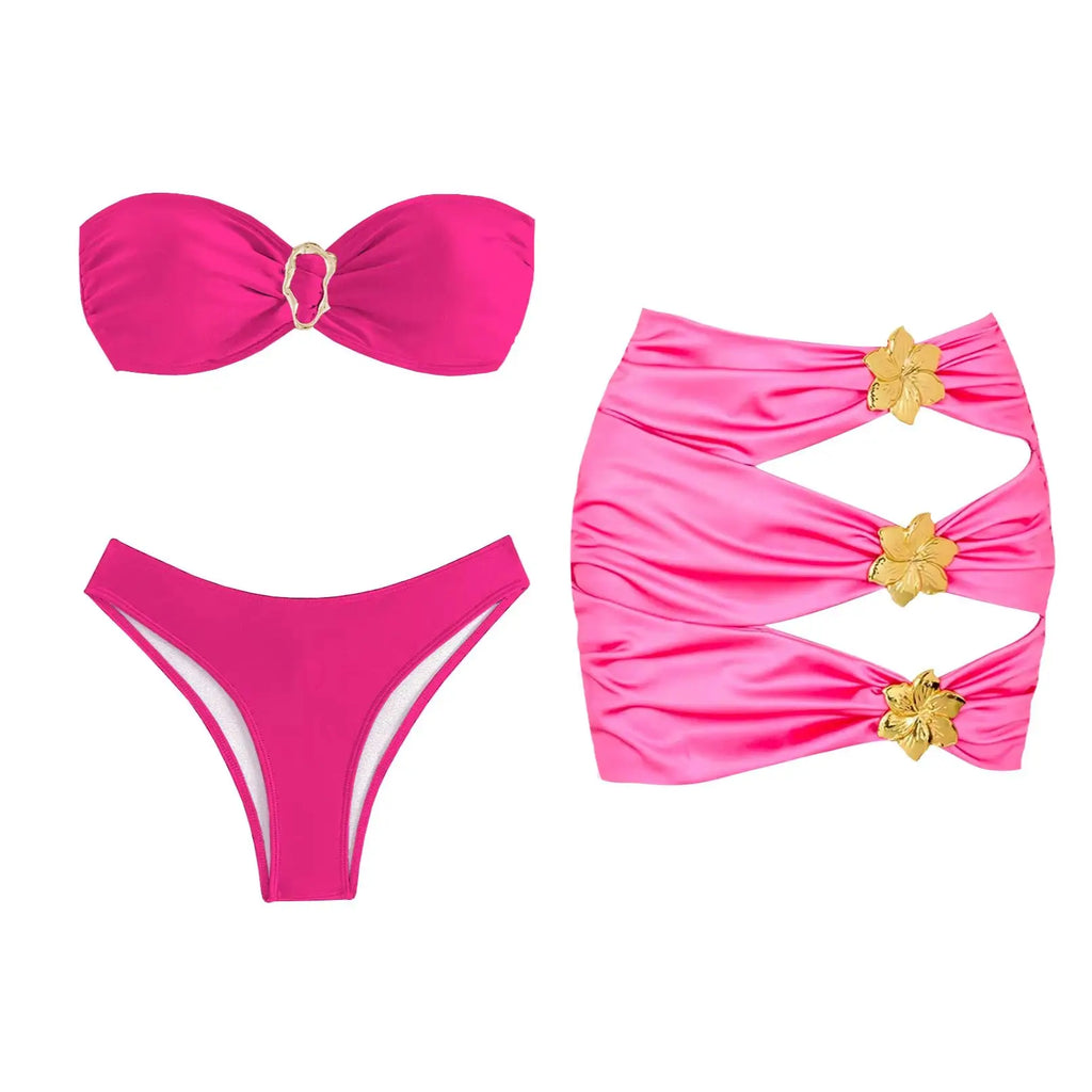 Bikini con scollo a V donna nuovo costume da bagno con volant bikini rosso set costumi da bagno con scollo all'americana biquini a gamba alta costumi da bagno da spiaggia a vita alta