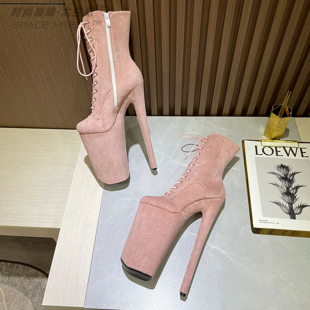 SeekMate Space and European and American Style Super High Heel 26cm Fashion Boots Super Sexy Stage Steel Pipe Boots Large Men an