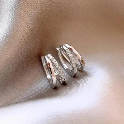 Orecchini a Cerchio in Acciaio Inossidabile Color Oro per Donne, Semplici Orecchini a Doppio Anello con Zirconia Cubica, Gioielli per Piercing alla Cartilagine