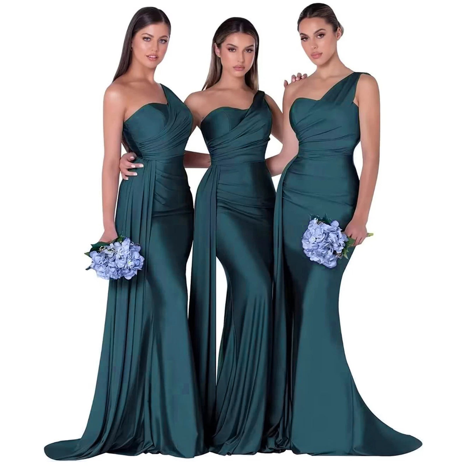 Abiti da damigella d'onore eleganti a sirena monospalla senza maniche in raso abito da cerimonia nuziale abiti para bodas con strascico personalizzato