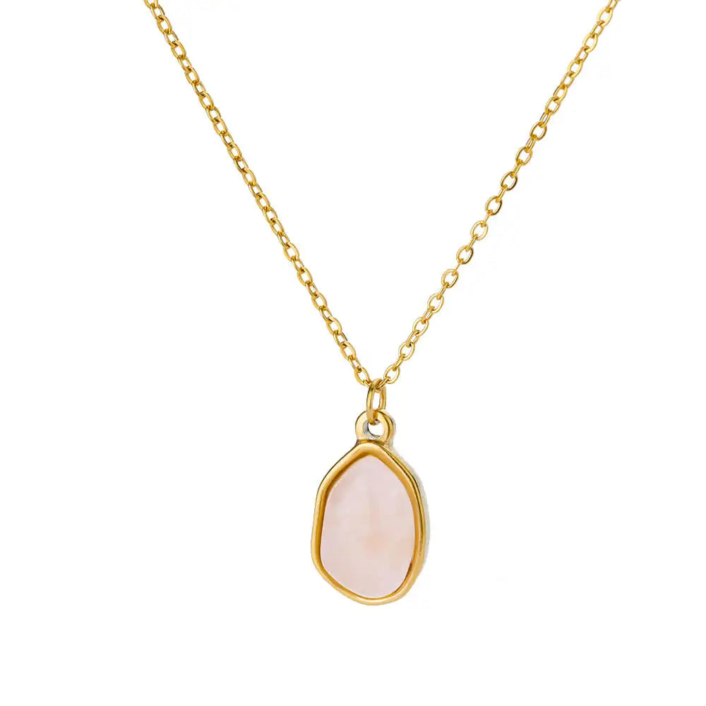 Collana ovale in pietra opale di moda per donna Collana con ciondolo in pietra ovale color oro in acciaio inossidabile Regalo di gioielli estetici per matrimonio