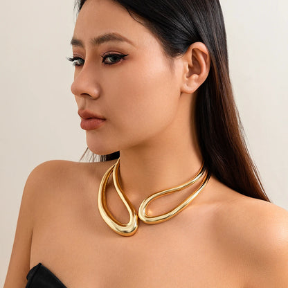 Salircon Girocollo con colletto geometrico esagerato in metallo Collana regolabile color oro gotico Gioielli da collo tribale africano da donna