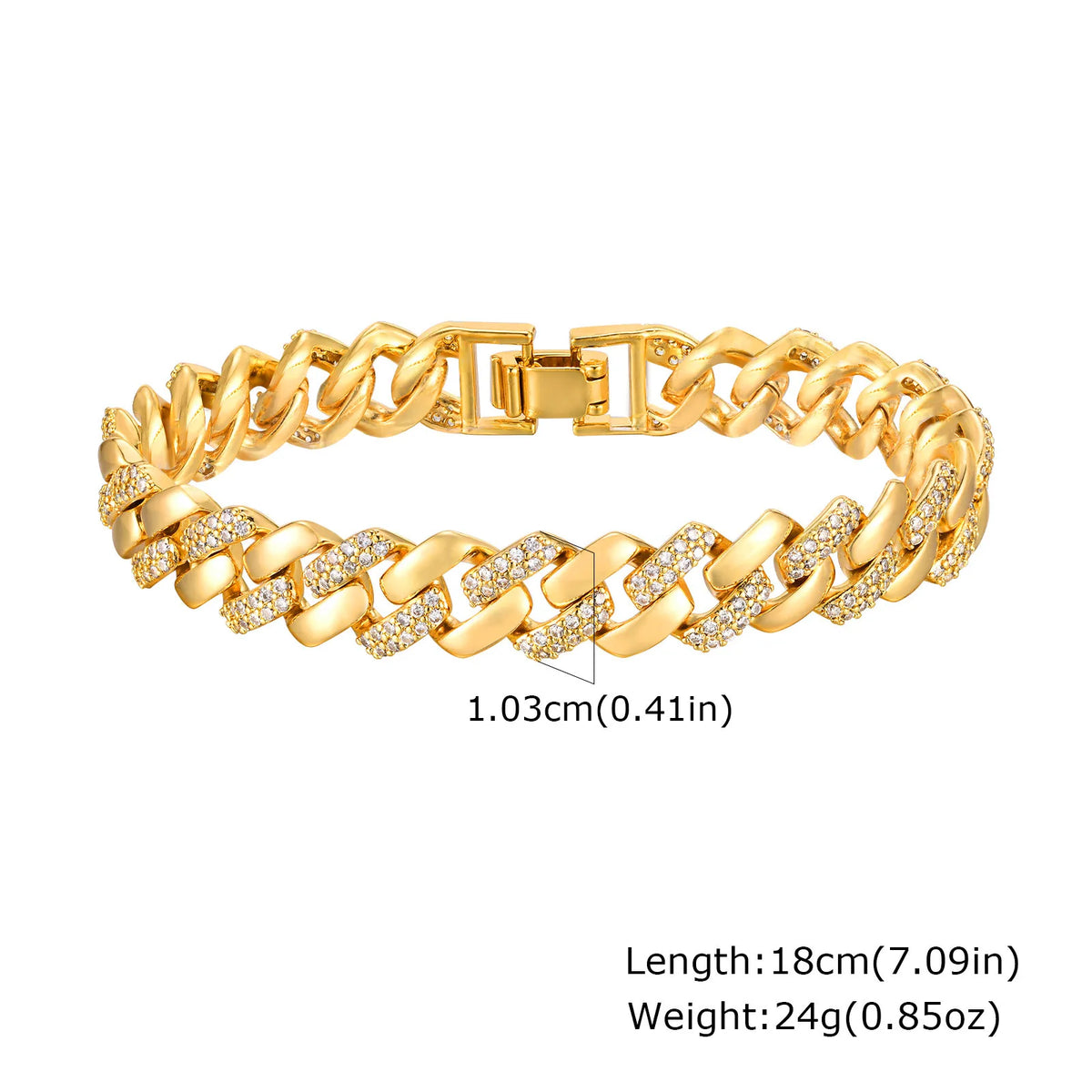 Bracciale a catena con graffetta Cinturino per orologio con zirconi placcati in oro 14 carati Collegamento grosso Gioielli impilabili regolabili per regalo per ragazza da donna