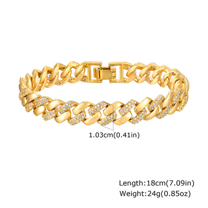 Bracciale a catena con graffetta Cinturino per orologio con zirconi placcati in oro 14 carati Collegamento grosso Gioielli impilabili regolabili per regalo per ragazza da donna