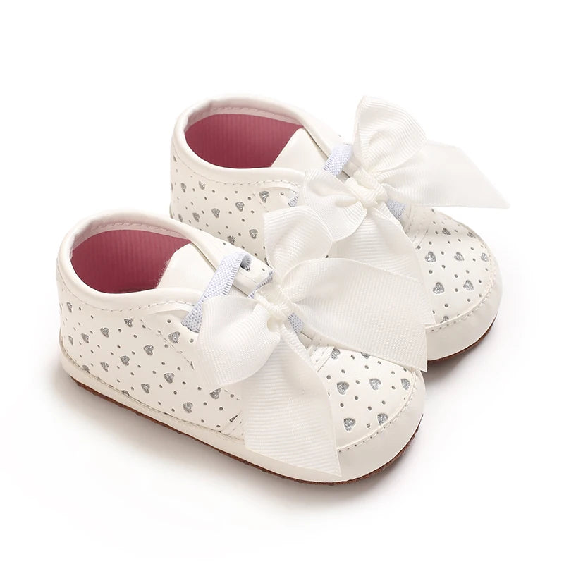 Scarpe da passeggio per bambini, sneakers con stampa e fiocco, calzature casual con suola morbida per neonati da 0 a 18 mesi