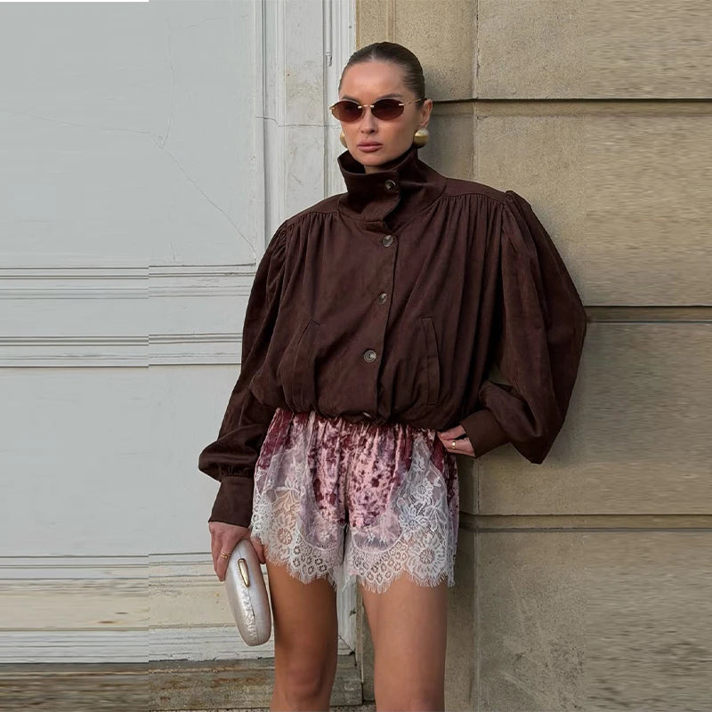 Pantaloncini Corti in Velluto con Inserti in Pizzo Sexy, Vita Alta Elastica, Mini Shorts Larghi da Donna, Nuova Collezione Estiva 2026, Streetwear Femminile