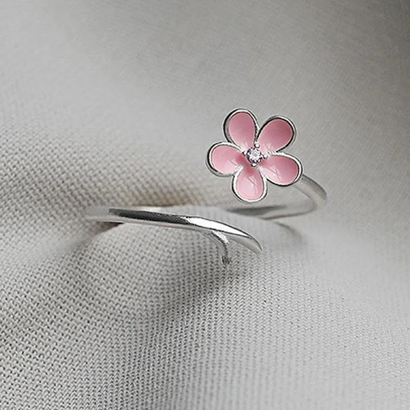 Anelli di apertura del fiore di zircone di lusso per le donne Cubic Zirconia Rosa Fiore di ciliegio Tulipano Anello da dito regolabile Gioielli da sposa