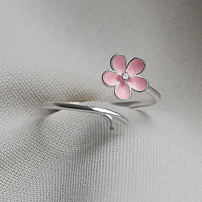 Anelli di apertura del fiore di zircone di lusso per le donne Cubic Zirconia Rosa Fiore di ciliegio Tulipano Anello da dito regolabile Gioielli da sposa