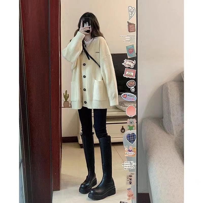 Cardigan maglione donna autunno inverno cappotti moda femminile manica lunga scollo a V giacche lavorate a maglia larghe cardigan maglione casual
