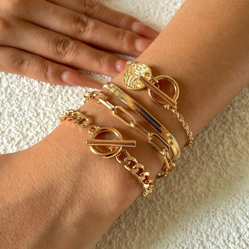 Braccialetto con ciondolo moneta con catena a maglia cubana Punk per donna a mano Vintage OT Buckle Snake Chain Charm Bangles coppia gioielli regalo