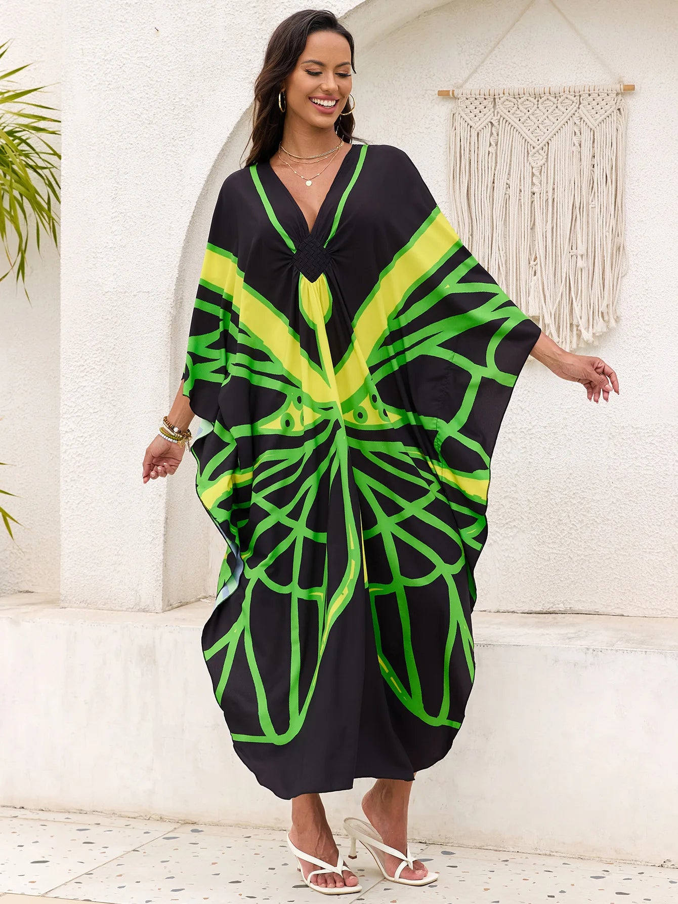 Abiti caftano da donna con stampa floreale taglie forti Costume da bagno taglie forti Copricostume estivo Abito da spiaggia caftano loungewear