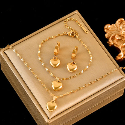 EILIECK Acciaio inossidabile 316L Cuore Amore Collana Bracciali Orecchini Set per le donne Nuovi gioielli impermeabili placcati oro 18 carati alla moda