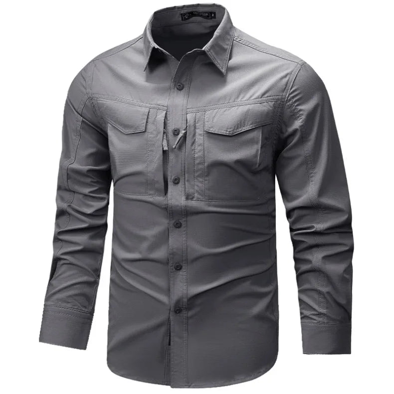 Camicia a maniche lunghe da uomo primavera autunno Camicie da lavoro tattiche da uomo Top Camicie cargo da pesca per escursionismo multitasche da esterno ad asciugatura rapida