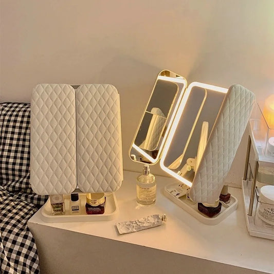 Specchio per trucco a tre ante Luci a LED Specchio per dormitorio La bellezza illumina la tua luce di riempimento con lo specchio per trucco complementare intelligente Tri