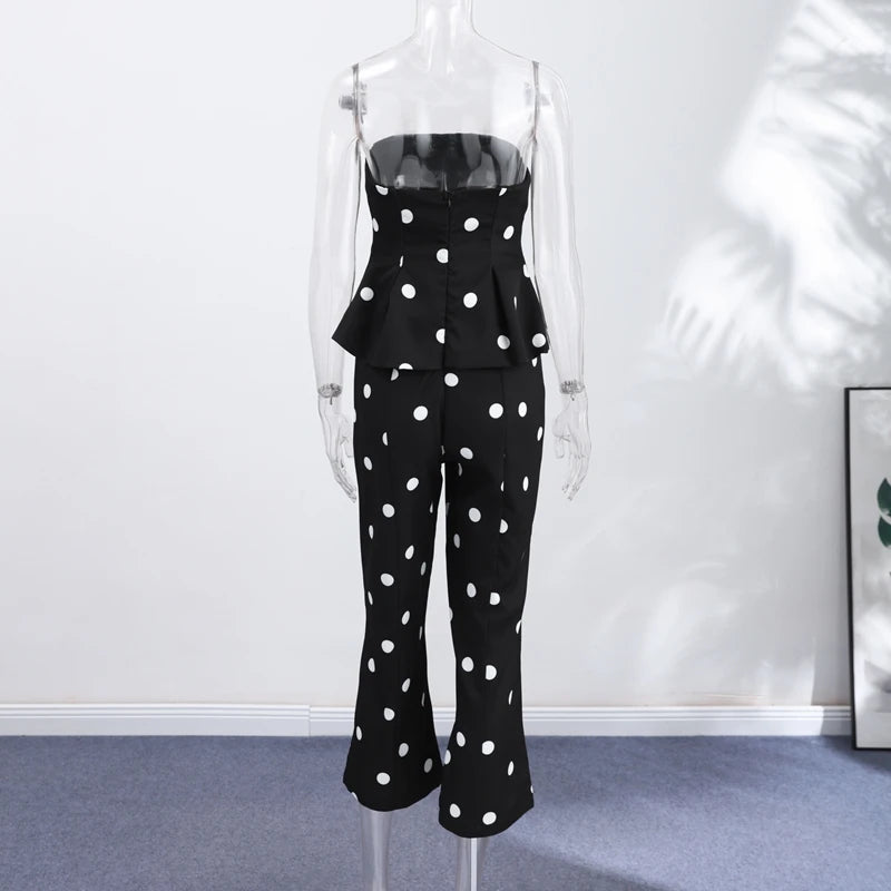 Elegante Tuta Intera da Donna a Pois Senza Maniche con Vita Stretta e Schiena Scoperta, Top a Tubino, Pagliaccetto Lungo da Donna, Moda Estiva 2026